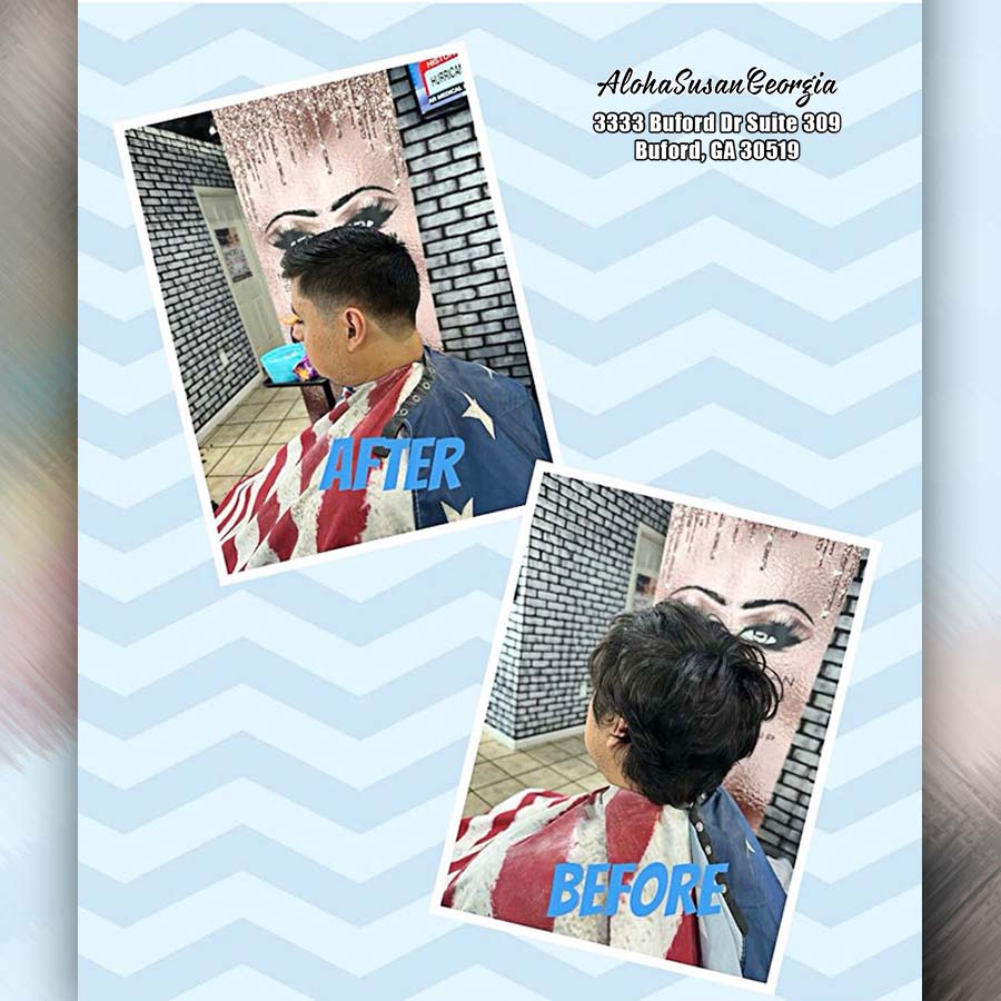 Hair cut, hairstyle, barbershop Buford GA 30519 - Aloha Susan Georgia